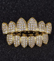 Luxury Design Diamond Teeth Grillz Gold Vampire Fangs CZ Grillz for Men Women Top Bottom Grillz with Molding Bar7384490
