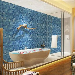 Wall Stickers Kitchen Oil Proof Blue Square Wallpaper Self-adhesive Bathroom For Decoration Home Decor