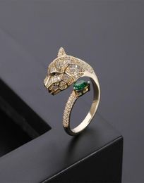 Fashion personality leopard head design gold zircon wedding ring men and women open ring fashion Jewellery whole1701525