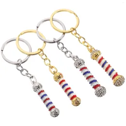 Keychains 4pcs Fashion Keychain Barber Wash Scissor Blow Turn Light Tool Pendant Keyring Shop Sign Key Chain Trinket(no Drill