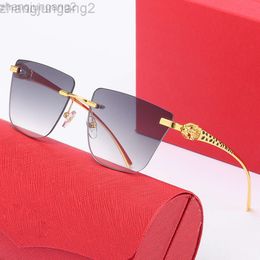 Designer Carti Sunglasses Catier New Kajia Metal Leopard Head Men's Frameless Trimmed Mesh Red the Same Type of Women's Fashion Glasses