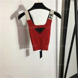 Summer Tank Top Womens Vests Diamond Decoration Letter Ribbon Crossed Exposed Back Knitted Camisole Vest Designer Women Clothing Red