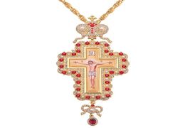whole Hop 120cm Long Necklace Pearl Crystal Cross Necklace Gold Colour Orthodox Pectoral Enamel Bishop Encolpion Cross for Bish5585049