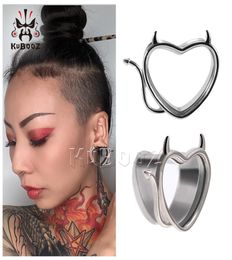 KUBOOZ Stainless Steel Heartshaped Demon Ear Plugs Tunnels Earring Gauges Body Piercing Jewellery Stretchers Expanders 825mm 32PCS8210508