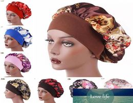 New Fshion Women Satin Night Sleep Cap Hair Bonnet Hat Silk Head Cover Wide Elastic Band Shower Cap5385508