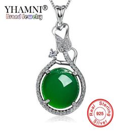 YHAMNI Fashion Real 925 Sterling Silver Jewelry Natural Gem Crystal Malay Green Pendants Necklaces Charms Jewelry Gift D3607655121