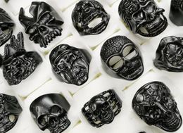 Promotion Mixed style Mixed size Gothic Skull Rings Men039s Black Skull Ring Punk Rings For Men s Fashion Jewelry in Bulk8781038