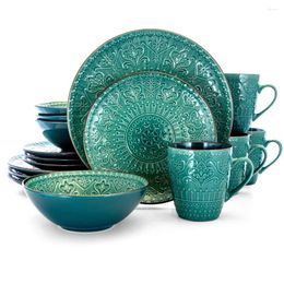 Plates Elama Sea Foam Mozaic 16 Piece Round Stoare Dinnerware Set In Green Plate Design With Serene Tones Of