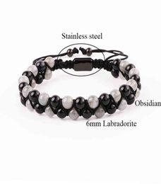 Fashion Gemstone Bracelet Natural 6mm Labradorite Black Agate Beads Handmade Cord Braided Macrame Bracelet Men Women6541286