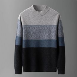 Men's Sweaters Sheep Wool Patchwork Jumper 2023 Winter Mock Neck Warm Knit Clothes Pullover Thick Pure Sweater Long Sleeved