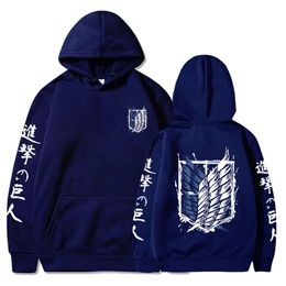 Shingeki No Kyojin Sweatshirts Y2k Haruku Top Navy Blue Pullovers Attack on Titan Hoodies Anime Clothes Liberty Wings Coat