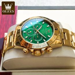 Earphones Olevs Mechanical Mens Watch Gold Green Watch Stainless Steel Waterproof Business Automatic Mens Watch Reloj De Hombre