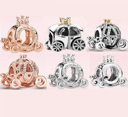 Luxury 925 Sterling Silver Charms DIY Beads Beaded Rose Gold Crown Lady Jewellery Gift Pumpkin Car Pendant Original for Fashion New Bracelet Women2719058