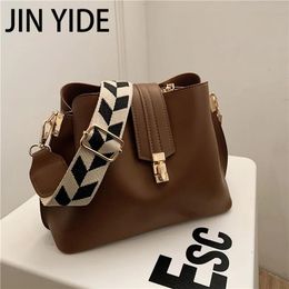 Bags JIN YIDE Vintage Simple Small PU Leather Bucket Crossbody Bag for Women 2022 Designer Fashion Lady Luxury Black Shoulder Handbag