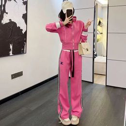 Women's Two Piece Pants designer luxury New product C Autumn and Winter plush foam printing Wang solid color sweater, sanitary pants, casual