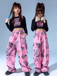 Stage Wear Children Jazz Dance Costume Girls Kpop Clothes Cropped Tops Pink Pants Hip Hop Outfits Performance Clothing BL11817