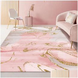 Carpets Modern Nordic Large Carpet Living Room 3D Print Gold Pink Colorf Abstract For Kitchen Bedroom Area Rug Home Decor Mat Tapis Dhodg