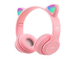 New LED Cat cell phone earphones Wireless Headsets Foldable Bluetooth 50 Noise Cancellation Gift Headset With Mic Support TF Card6697415