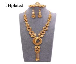 Dubai 24K Fashion Gold Plated Bridal Jewellery Sets Necklace Earrings Bracelet Ring Gift Wedding Jewellery Set Whole For Women 1549123