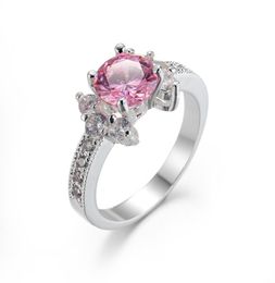 Whole 6 PcsLot Luckyshine Daily Jewellery Holiday Gift Fire Flower Pink Cubic Zirconia Gemstone 925 Silver Plated Women Ring NE8103504