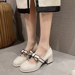 Designer Shoes Luxury Woman Ballet Block High Heel Heatshoes Pointed toes soft Pu comfort Fashion spring/autumn Nude shoes Bowtie YM43-G-3