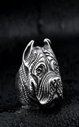 Men039s Vintage Stainless Steel Ring Viking Pitbull Bulldog Gothic Pug Dog Head Totem Amulet Punk Animal Jewellery for Men Boys8347477