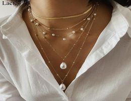 Pendant Necklaces Lacteo 2Pcsset Bohemian Imitation Pearl Necklace For Women Fashion Multi Layered Clavicle Chain Choker Jewelry7424673