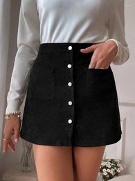 Skirts Autumn Winter Women Skirt Pockets 2023 High Waist Slim Style Corduroy Buttocks Short Elegant Hip Wrap Single Breasted