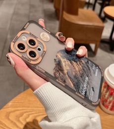 Retro Sunset Clouds Snow Mountain Cases For iPhone 14 13 Pro 11 12Pro Max XR XS Max 7 8 Plus X Lens Protection Shockproof Soft Cov7874295