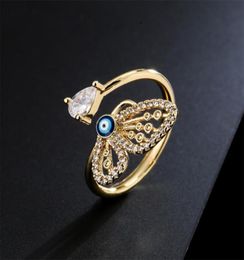 Womens Ring European and American style personality fashion simple hollow butterfly open Gold Plated rings copper micro set cubic 8220759