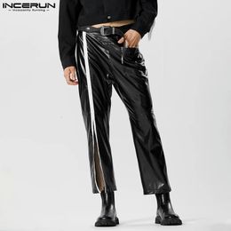 Fashion Men Pants PU Leather Patchwork Zipper Loose Joggers Trousers Men Streetwear Pockets Casual Pantalon S-5XL INCERUN 231226