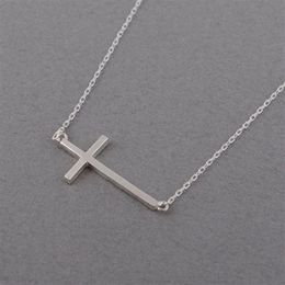 1 geometric Horizontal Sideways Cross religion pendant necklace Simple Tiny Small Faith Christian Lucky woman mother men's fa203v