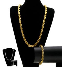 Hip Hop 10MM ed Rope Chain Necklaces Jewelry Sets Gold Silver Plated Thick Long Necklace Bracelet Bangle For Men Rock Pendant2064073