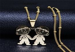 Pendant Necklaces 2021 Fashion Stainless Steel Two Boys Family Necklace For Women Gold Colour Chain Jewellery Acero Inoxidable Joyeri3606689