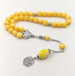 Tasbih Yellow resin rosary Men039s bracelet with special accessory Tassels 33 66 99beads New design Man039s Tesbih For Ramad2782984