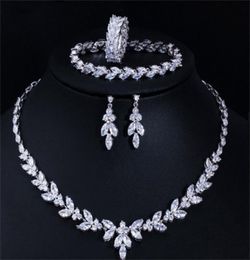 4Pcs Cubic Zircon Women Wedding Jewellery Sets Luxury Bridal Necklace Earrings Ring and Bracelet Dress Accessories3239412