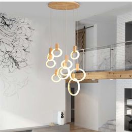Contemporary LED chandelier lights nordic led droplighs Acrylic rings stair lighting 3 5 6 7 10 rings indoor lighting fixture281k