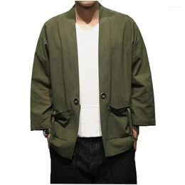 Ethnic Clothing 2023 Summer Men's Cotton Blends Linen Open Front Cardigan Embroidery Kimono Jackets