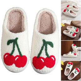 Slippers Women Casual Fluffy Non-Slip Cherry Plush Soft Warm Cute Indoor Shoes For Winter And Outdoor