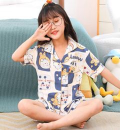 Whole Kids Designer Clothing Milk Fiber Pajamas Set Summer Imitation Silk Lapel Short Sleeve Shorts 2 Piece Children Girls Car3764340