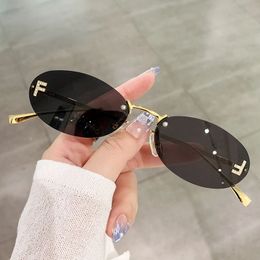 Cat Eye F Sunglasses Women's Outdoor Shopping Shadows Borderless Dimond Glasses Retro Letter Oval Sunglasses 231226