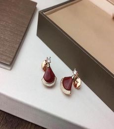 2020 new arrival high quality red fanshaped with crystal Earrings short Stud with box and dast bag fashion design stud9470976