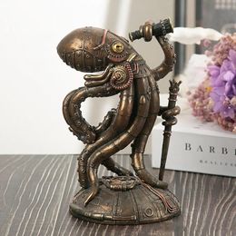 Resin Steampunk Metal Mechanical Traveler Octopus Figurine Interior Giant Kraken Marauder Home Living Room Decoration 231225