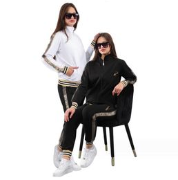 J2944 European American women's Tracksuits autumn winter new simple black white letter printing two-piece set