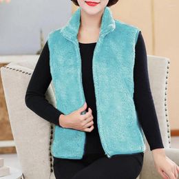 Women's Vests Thermal Waistcoat Mid-aged Plush Sleeveless Vest With Stand Collar Zipper Closure For Fall Winter Solid Colour Warm