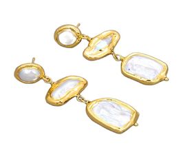 GuaiGuai Jewelry Yellow Gold Color Plated Natural Freshwater Biwa Pearl Square Pearl Earrings Handmade For Women Real Gems Stone L7057065