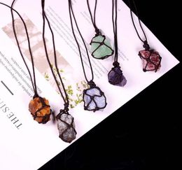 Pendant Necklaces Reiki Healing Quartz Stone Necklace Braid Net Pocket Crystal Natural Mineral Fluorite Labradorite2181616