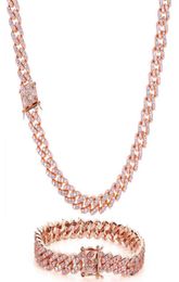 Cuban Link Chain pink gold Silver 9mm zirconia necklace Jewellery European American Hip Hop electroplated Necklace for men and women4112640