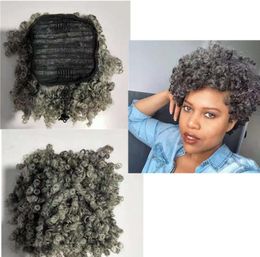 Brazilian natural grey ponytail hairpiece silver grays drawstring clip in human hair kinky curly salt and pepper highlights gray p3383316