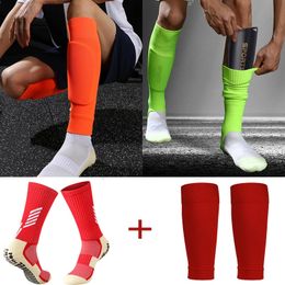 A Set Hight Elasticity Soccer Shin Guards Adults Kids Sports Legging Cover Outdoor Protection Gear Anti Slip Football Socks 231225